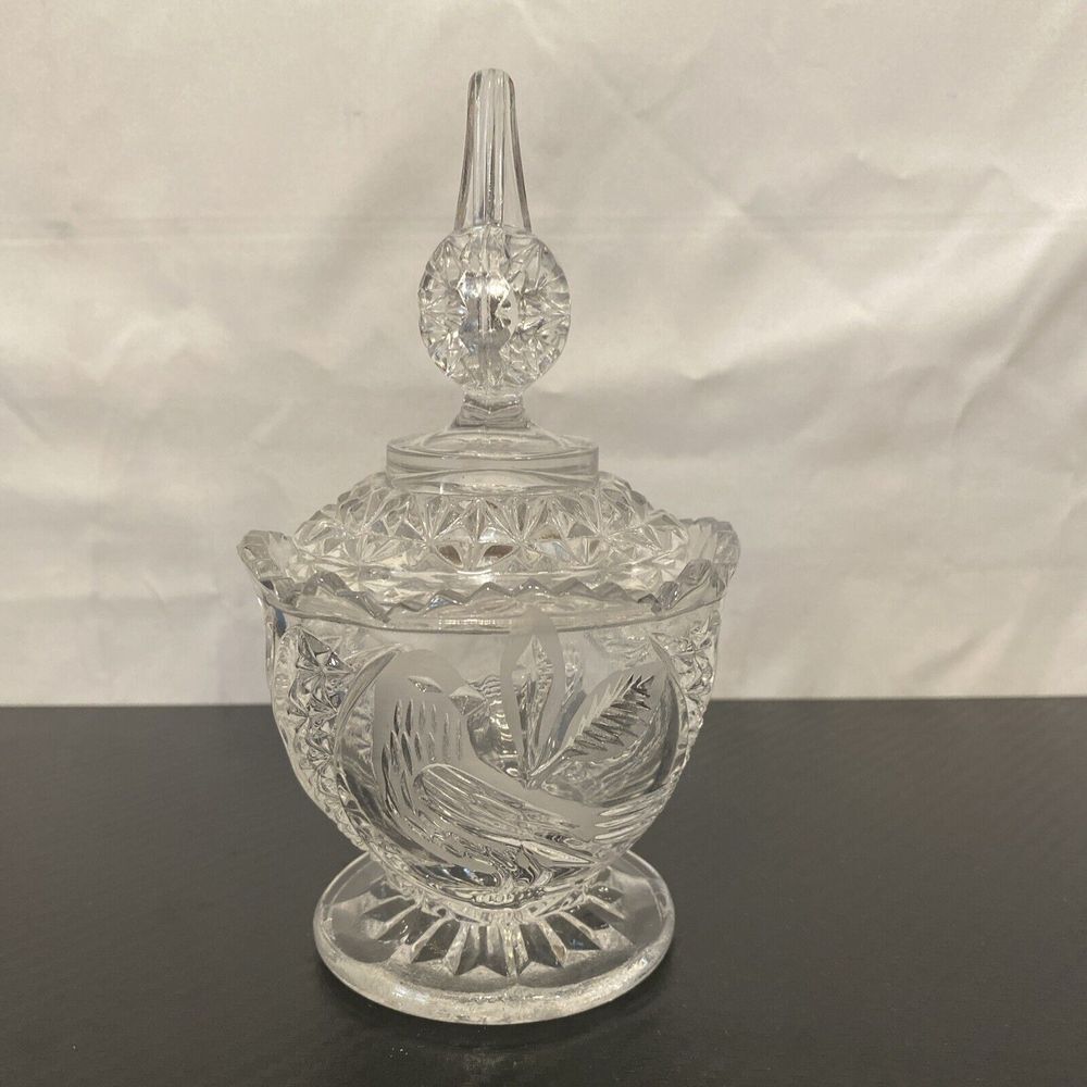 Vintage Hofbauer Byrdes Birds‎ Clear Cut  Glass Bird  Image Sugar Bowl